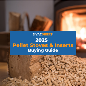 2025 Pellet Stoves and Inserts Buying Guide with wood pellets and fire burning in background