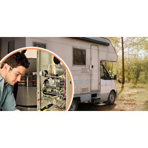 HVAC repairmen repairing mobile hoe electric furnace