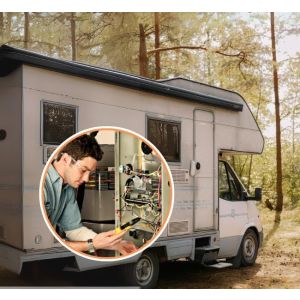 HVAC repairmen repairing mobile hoe electric furnace