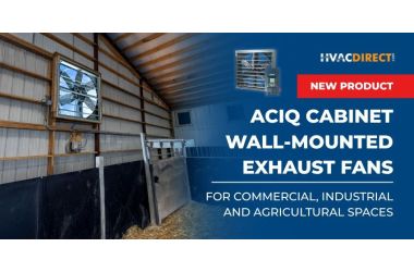 ACiQ cabinet wall-mounted exhaust fans promotional banner showing fan installation and VFD controller for commercial ventilation
