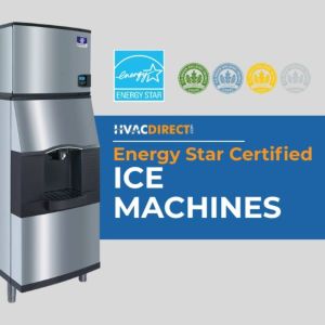 Energy Star certified commercial ice machine with LEED certification logos