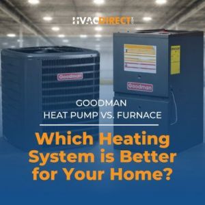 Graphic showing Goodman heat pump and furnace with text asking which heating system is better for your home