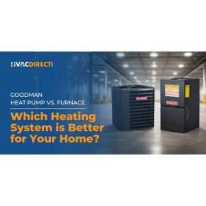 Goodman heat pump and furnace side-by-side comparison graphic asking which heating system is better for your home