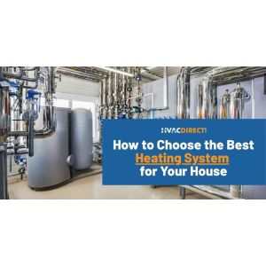 Boiler and furnace equipment inside a mechanical room with metal pipes and tanks — HVACDirect.com guide on choosing the best heating system for your house.