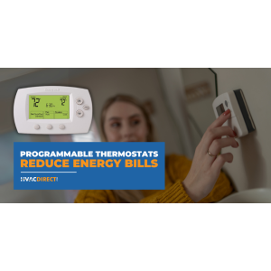 Programmable thermostat on wall helps homeowners reduce energy bills by automating heating and cooling schedules