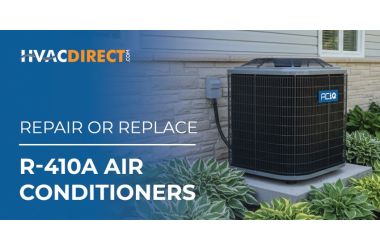 R-410A air conditioner with repair or replace messaging for homeowners