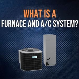 Graphic showing an Amana furnace and air conditioner system with text explaining what a furnace and A/C system is