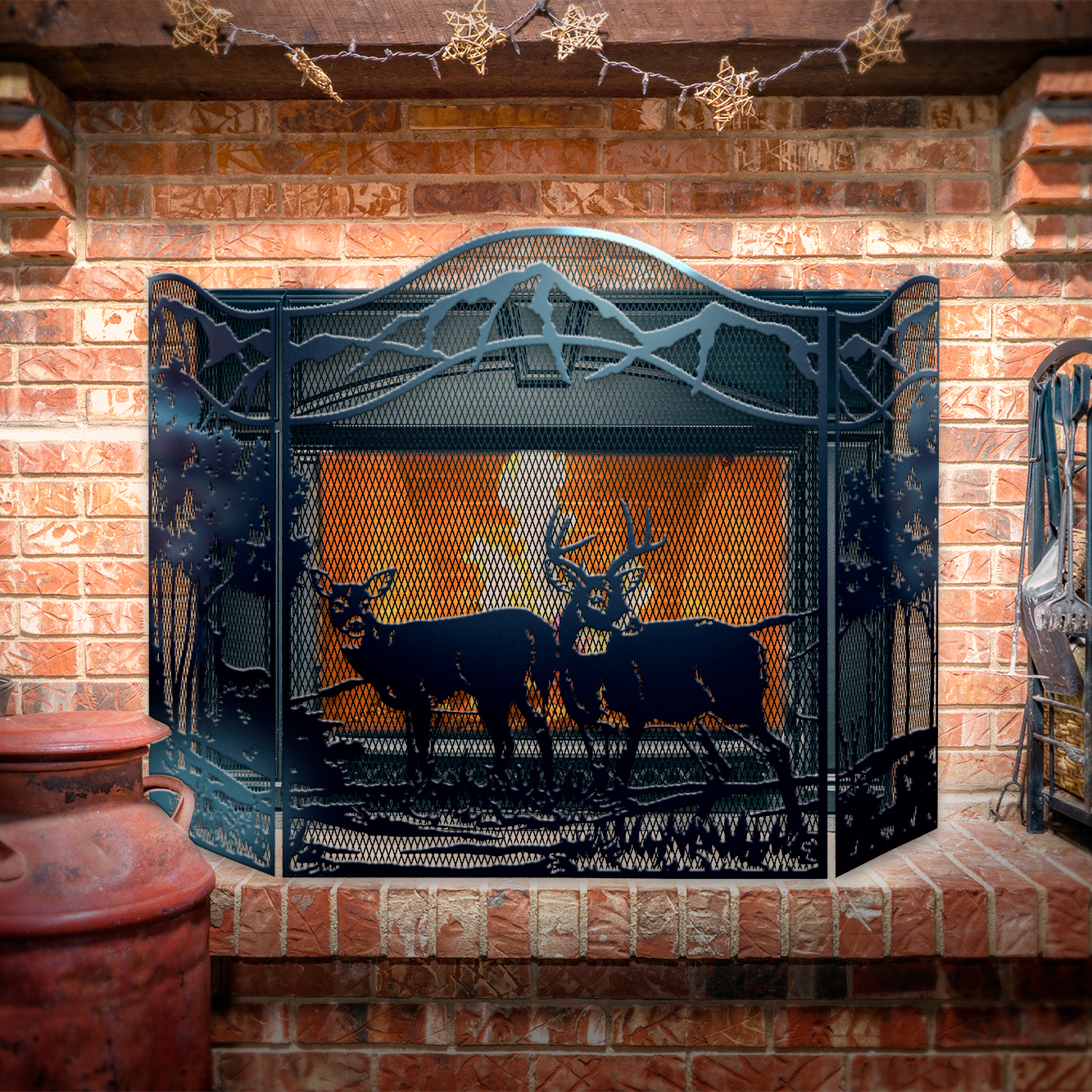 Extreme Fire Decorative Deer 3Panel Steel Fireplace Screen 20068BLK