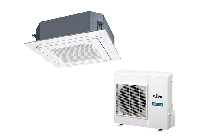 30,000 BTU 18.6 SEER Fujitsu Ceiling Cassette Ductless Heat Pump System  AUU30RGLX / AOU30RGLX | HVACDirect.com