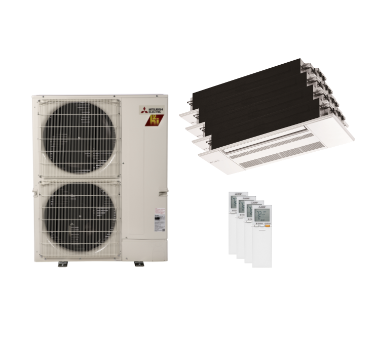 Mitsubishi 48,000 BTU 18.9 SEER Quad Zone H2i Hyper Heat Pump System  9+9+18+18 - Ceiling Cassette - MXZ-SM48NAMHZ / 2-MLZ-KP09NANA /  2-MLZ-KP18NANA2 | HVACDirect.com