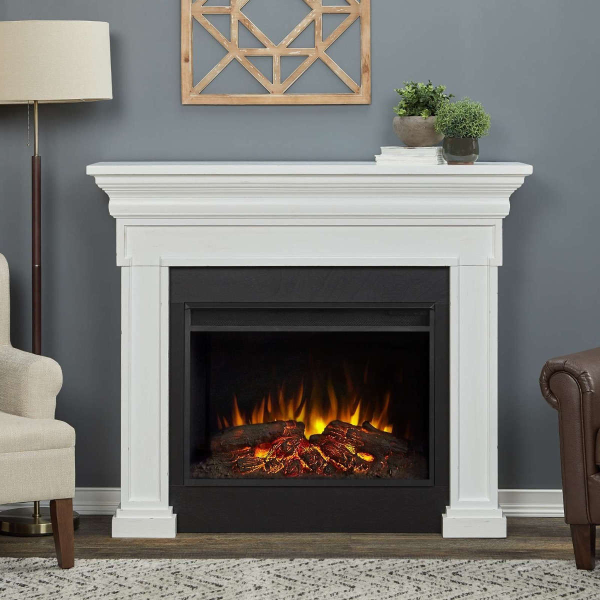 Real Flame 6720E-RW Emerson Grand 55-Inch Electric Fireplace With Mantel -  Rustic White | HVACDirect.com