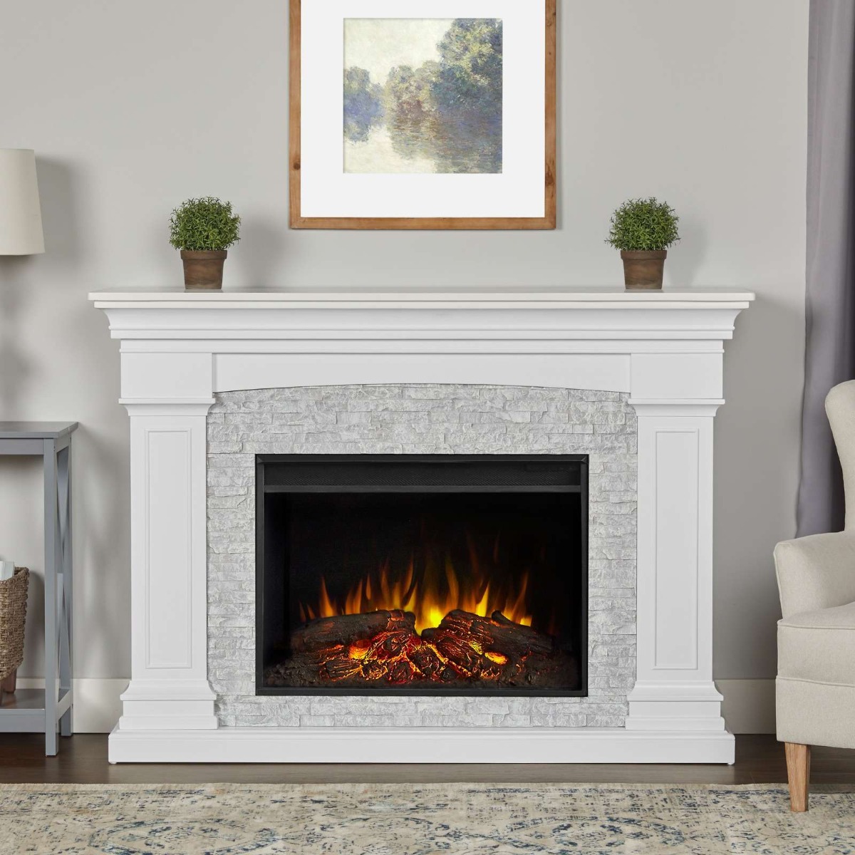Real Flame 8290E-W Deland 63 Grand Electric Fireplace With Mantel - White  | HVACDirect.com