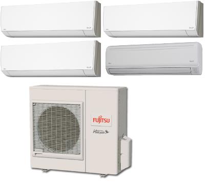 Fujitsu 36,000 BTU 18 SEER Quad Zone Heat Pump System 7+7+7+18 - Wall  Mounted - AOU36RLXFZ1 / 3-ASU7RLF1 / ASU18RLF | HVACDirect.com
