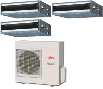 Fujitsu 36,000 BTU 16 SEER Tri Zone Heat Pump System 7+12+12 - Concealed  Duct - AOU36RLXFZ1 / ARU7RLF / 2-ARU12RLF | HVACDirect.com