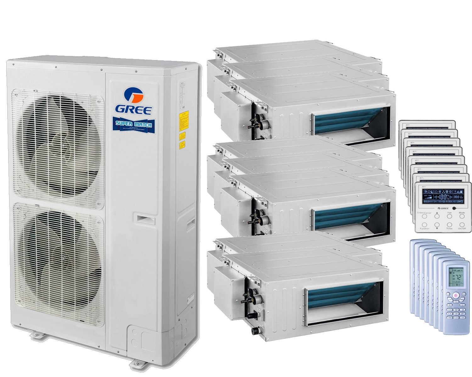 Gree 48,000 BTU 15 SEER Eight Zone Concealed Duct Heat Pump System  9+9+9+9+9+9+9+9 - MULTI48HP230V1AO / 8-DUCT09HP230V1BD | HVACDirect.com