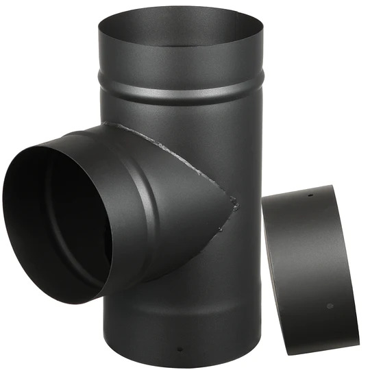 AllFuel HST Tee with Cap for 8-Inch Diameter Single Wall Black Stove Pipe