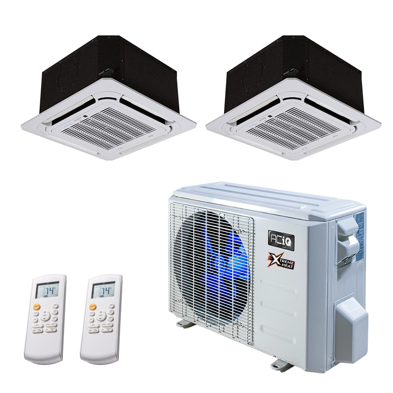 27,000 BTU 24.6 SEER2 ACiQ 2-Zone Ceiling Cassette Mini Split System ...