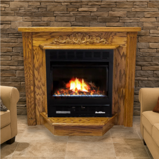 Buck Stove 1127 Ventless Gas Fireplace with Deluxe Mantel, Logs & Blower - NV C11272