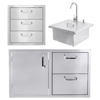 BBQ Direct Outdoor Kitchen 3-Piece Set With Access Door & Double Drawer Combo & Triple Access Drawer & Outdoor Rated Drop-In Bar Sink