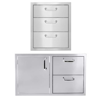 BBQ Direct Outdoor Kitchen 2-Piece Set With 32-Inch Access Door & Double Drawer Combo and 16-Inch Triple Access Drawer