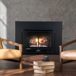 Buck Stove 384 34" Ventless Gas Fireplace Insert with Logs & Blower - NV 3844LP-DOORS/NV 3844NAT-DOORS