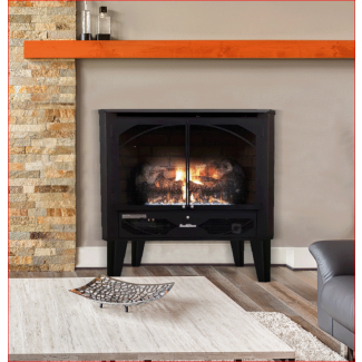 Buck Stove 384 34" Ventless Gas Heating Stove with Logs & Blower - NV 3844LP-DOORS/NV 3844NAT-DOORS
