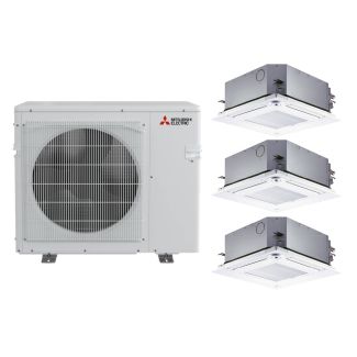 Mitsubishi 30,000 BTU SEZ-AD-Series 21 SEER2 Three Zone Ceiling Cassette Mini Split Heat Pump System – R454B | 230V - 9 + 12 + 15