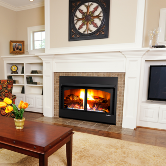 Buck Stove 42" Ventless Gas Fireplace with Gas Logs, Remote, Mesh Doors, Brick Liner & Blower for Propane - 42ZCBBXL-OLP