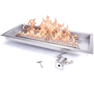 HPC Rectangle 24" x 12" Fire Pit Burner Kit with Bowl Pan & CSA Certified Match Light Ignition & Torpedo Burner - TOR-MLFPK24X12-H