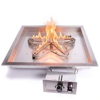 HPC Square 18" Push Button Fire Pit Burner Kit with Bowl Pan & Spark Ignition & Torpedo Burner - TOR-FPPK18-SQBL