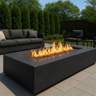 HPC TEJAS 48" Steel Gas Fire Pit with CSA Certified Match Light Ignition in Black with Torpedo Burner - TOR-TEJ48X24-MLFPK-B