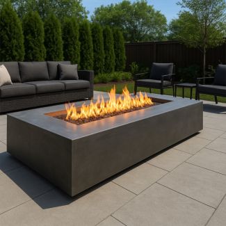 HPC TEJAS 48" Steel Gas Fire Pit with CSA Certified Match Light Ignition in Gray with Torpedo Burner - TOR-TEJ48X24-MLFPK-G