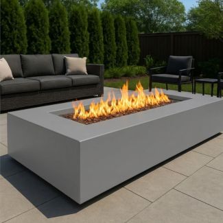 HPC TEJAS 48" Steel Gas Fire Pit with CSA Certified Match Light Ignition in Pewter with Torpedo Burner - TOR-TEJ48X24-MLFPK-P