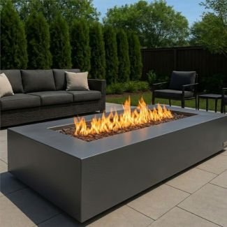 HPC TEJAS 48" Steel Gas Fire Pit with CSA Certified Match Light Ignition in Silver Vein with Torpedo Burner - TOR-TEJ48X24-MLFPK-S