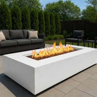 HPC TEJAS 48" Steel Gas Fire Pit with CSA Certified Match Light Ignition in White with Torpedo Burner - TOR-TEJ48X24-MLFPK-W