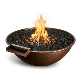 HPC Tempe Copper 31" Round Hammered Copper Fire & Water Bowl with CSA Certified Match Light Ignition & Standard Burner - TEMP31W-MLFPK