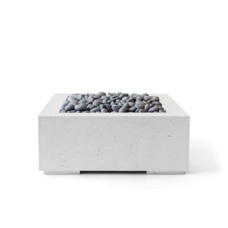 HPC Alea 32" Square Concrete Gas Fire Pit with Electronic On/Off Ignition in Ash with Slate Beach Stone & Torpedo Burner - TOR-ALEA32-ASB-EI