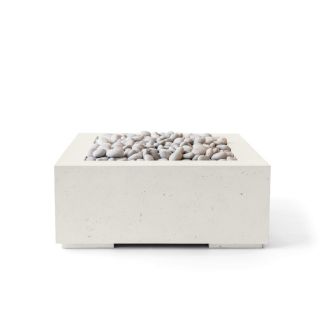 HPC Alea 32" Square Concrete Gas Fire Pit with CSA Certified Match Light Ignition In Limestone with Ivory Beach Stone & Torpedo Burner - TOR-ALEA32-LIB-MLFPK