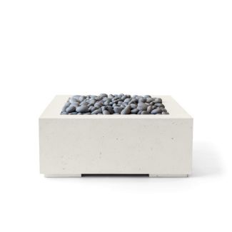 HPC Alea 32" Square Concrete Gas Fire Pit with CSA Certified Match Light Ignition In Limestone with Slate Beach Stone & Torpedo Burner - TOR-ALEA32-LSB-MLFPK