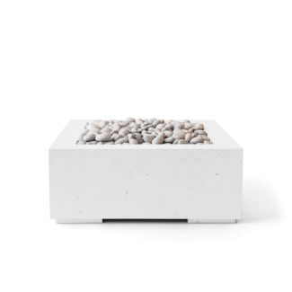 HPC Alea 32" Square Concrete Gas Fire Pit with Electronic On/Off Ignition in Clay in Natural with Ivory Beach Stone & Torpedo Burner - TOR-ALEA32-NIB-MLFPK