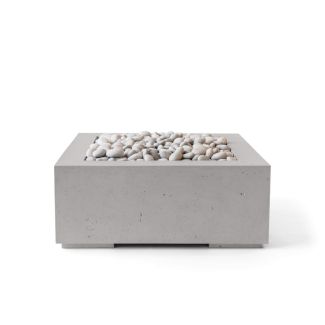 HPC Alea 32" Square Concrete Gas Fire Pit with CSA Certified Match Light Ignition in Sandstone with Ivory Beach Stone & Torpedo Burner - TOR-ALEA32-SIB-MLFPK