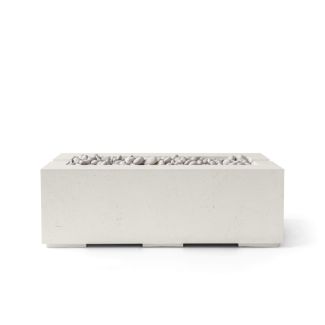 HPC Avera 48" Linear Concrete Gas Fire Pit with Electronic On/Off Ignition in Limestone with Ivory Beach Stone & Torpedo Burner - TOR-AVER48-LIB-EI