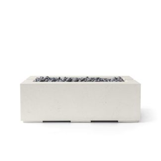 HPC Avera 48" Linear Concrete Gas Fire Pit with Electronic On/Off Ignition in Limestone with Slate Beach Stone & Torpedo Burner - TOR-AVER48-LSB-EI