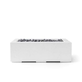 HPC Avera 48" Linear Concrete Gas Fire Pit with Electronic On/Off Ignition in Clay in Natural with Slate Beach Stone & Torpedo Burner - TOR-AVER48-NSB-MLFPK