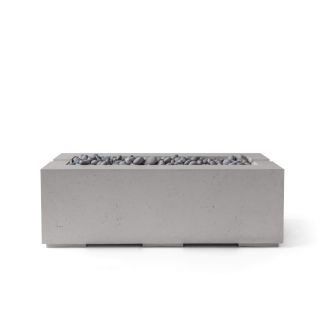 HPC Avera 48" Linear Concrete Gas Fire Pit with Electronic On/Off Ignition in Sandstone with Slate Beach Stone & Torpedo Burner - TOR-AVER48-SSB-EI