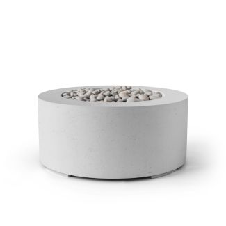 HPC Belmont 36" Round Concrete Gas Fire Pit with CSA Certified Match Light Ignition In Ash with Ivory Beach Stone & Torpedo Burner - TOR-BELM-AIB-MLFPK