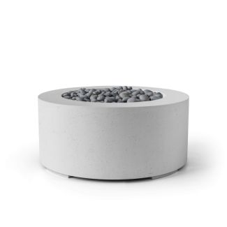 HPC Belmont 36" Round Concrete Gas Fire Pit with CSA Certified Match Light Ignition In Ash with Slate Beach Stone & Torpedo Burner - TOR-BELM-ASB-MLFPK
