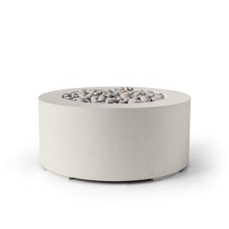 HPC Belmont 36" Round Concrete Gas Fire Pit with CSA Certified Match Light Ignition In Limestone with Ivory Beach Stone & Torpedo Burner - TOR-BELM-LIB-MLFPK