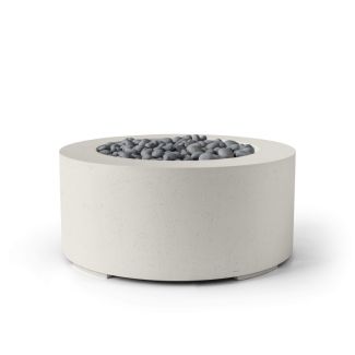 HPC Belmont 36" Round Concrete Gas Fire Pit with CSA Certified Match Light Ignition In Limestone with Slate Beach Stone & Torpedo Burner - TOR-BELM-LSB-MLFPK