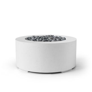 HPC Belmont 36" Round Concrete Gas Fire Pit with Electronic On/Off Ignition in Clay in Natural with Slate Beach Stone & Torpedo Burner - TOR-BELM-NSB-MLFPK